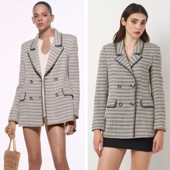 NEW Zara Boucle Tweed Double Breasted Blazer Jacket Influencer Office Career - Picture 1 of 10